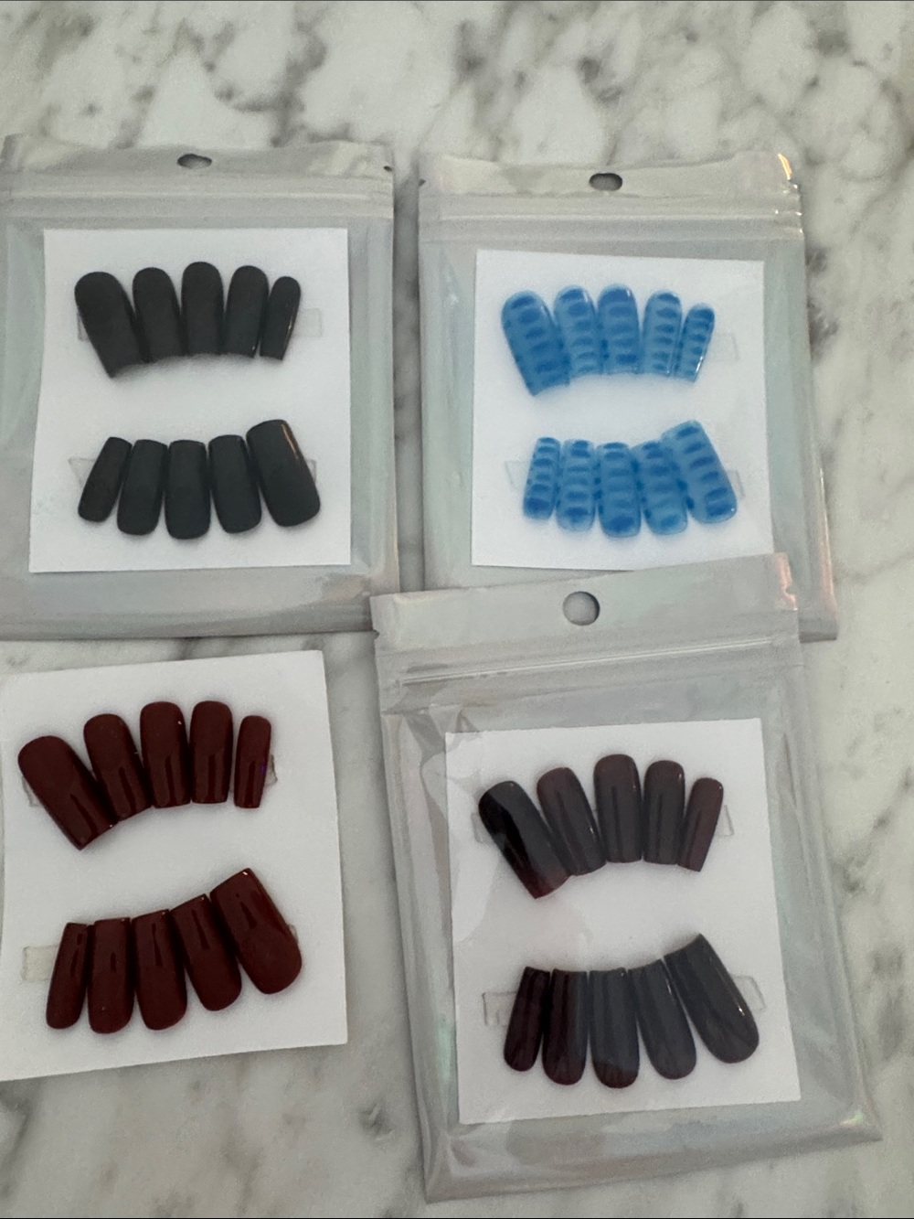 Assorted Pack of Press-On Nails in Black, Blue, Burgundy